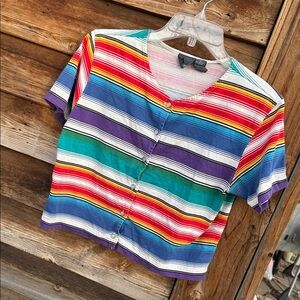 Liz wear vintage Colorful Striped Button-Up Top